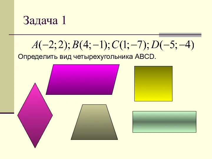 Задача 1 Определить вид четырехугольника ABCD.