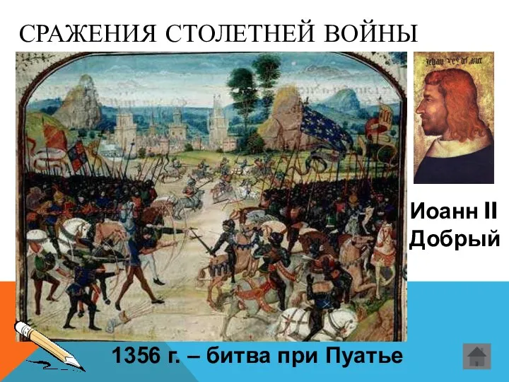 СРАЖЕНИЯ СТОЛЕТНЕЙ ВОЙНЫ 1356 г. – битва при Пуатье Иоанн II Добрый