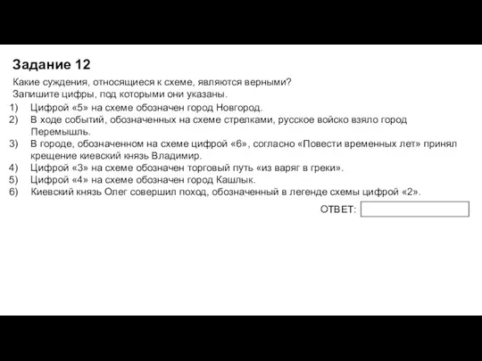 Задание 12 ОТВЕТ: Какие суждения, относящиеся к схеме, являются верными? Запишите цифры, под