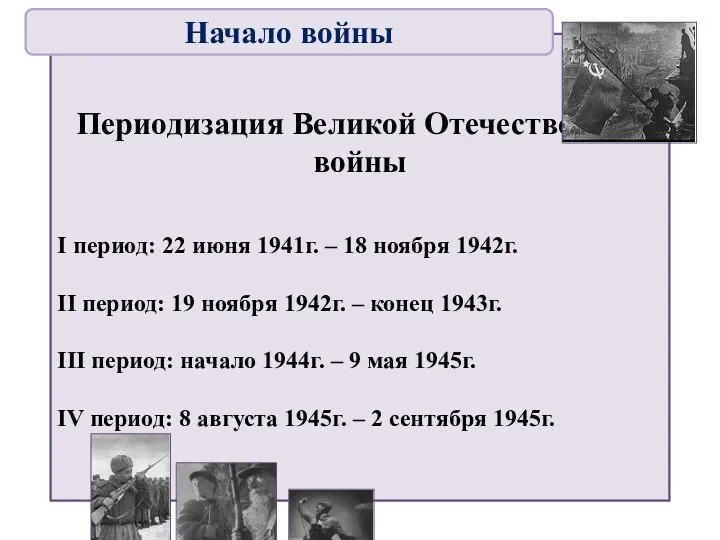 Периодизация Великой Отечественной войны I период: 22 июня 1941г. –