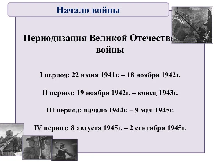 Периодизация Великой Отечественной войны I период: 22 июня 1941г. –