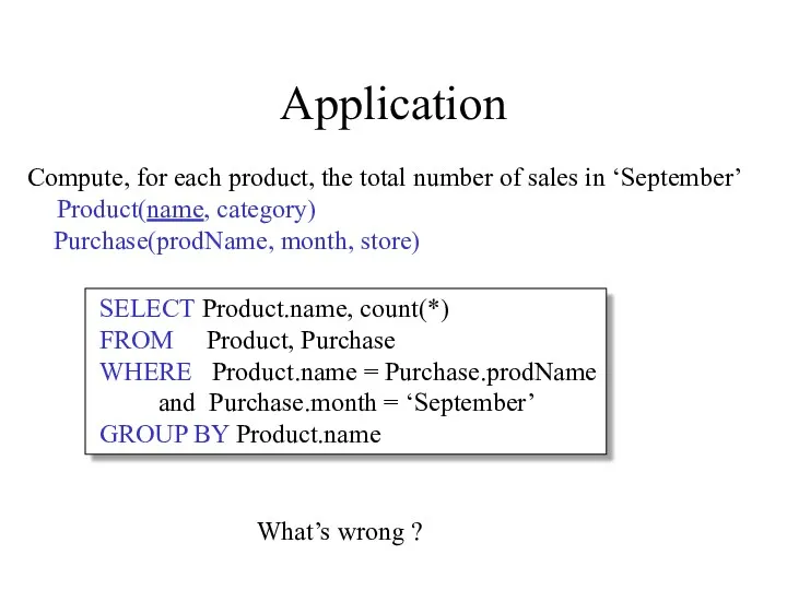 Application Compute, for each product, the total number of sales