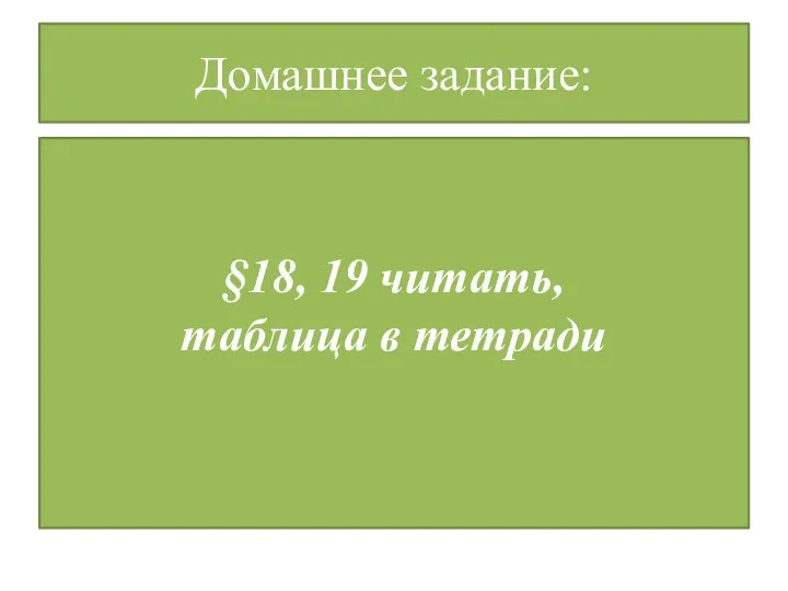 Домашнее задание: §18, 19 читать, таблица в тетради