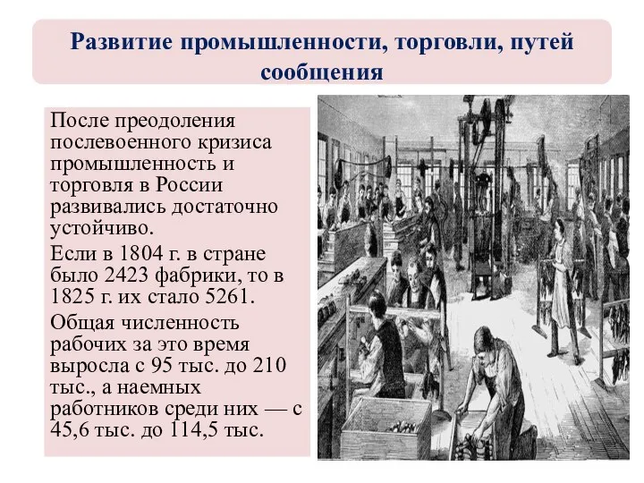 После преодоления послевоенного кризиса промышленность и торговля в России развивались