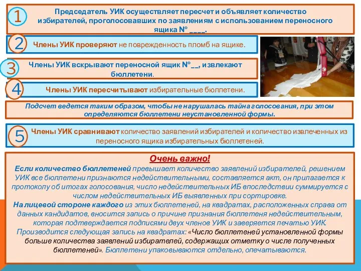 Председатель УИК осуществляет пересчет и объявляет количество избирателей, проголосовавших по