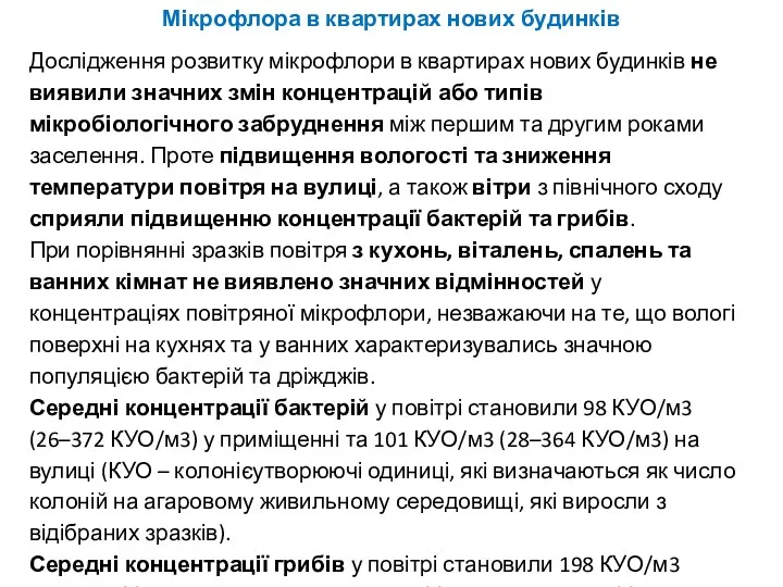 Мікрофлора в квартирах нових будинків Дослідження розвитку мікрофлори в квартирах