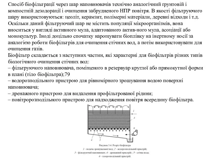 Спосіб біофільтрації через шар наповнювачів технічно аналогічний ґрунтовій і компостній