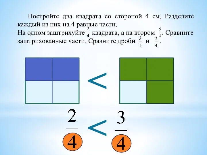 Постройте два квадрата со стороной 4 см. Разделите каждый из