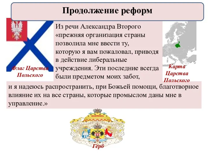 Из речи Александра Второго «прежняя организация страны позволила мне ввести