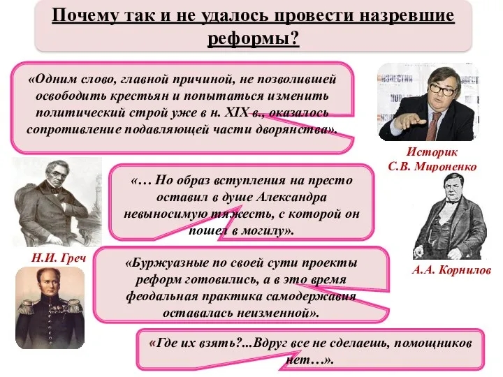 «Одним слово, главной причиной, не позволившей освободить крестьян и попытаться изменить политический строй