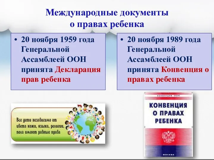 Международные документы о правах ребенка 20 ноября 1959 года Генеральной