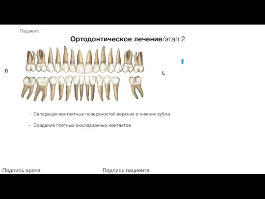 Пациент: Ортодонтическое лечение/этап 2 Подпись врача: Подпись пациента: R L