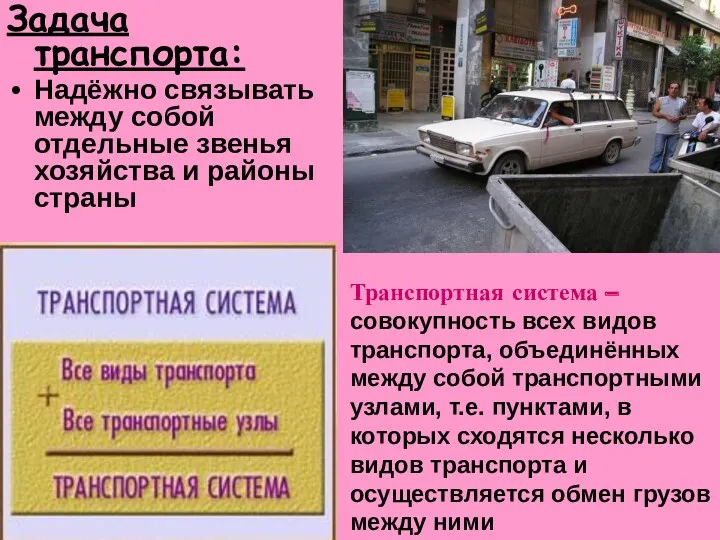 Задача транспорта: Надёжно связывать между собой отдельные звенья хозяйства и