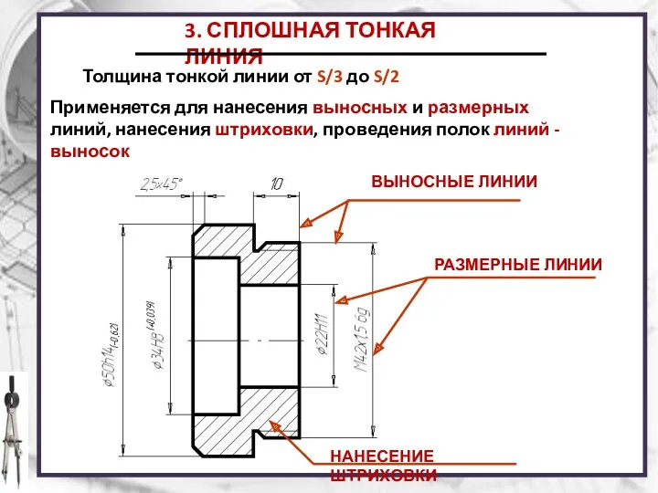 3. СПЛОШНАЯ ТОНКАЯ ЛИНИЯ Толщина тонкой линии от S/3 до