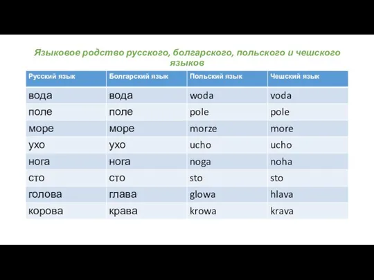 Языковое родство русского, болгарского, польского и чешского языков