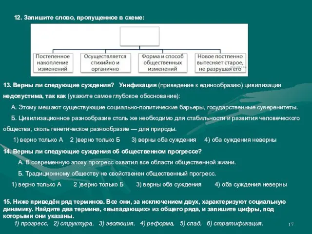 12. Запишите слово, пропущенное в схеме: 13. Верны ли следующие