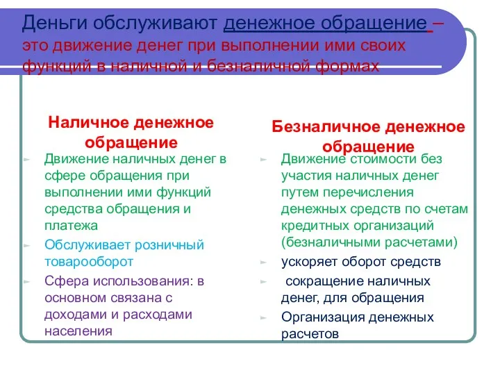 Деньги обслуживают денежное обращение – это движение денег при выполнении