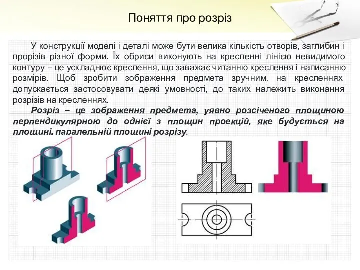 Поняття про розріз У конструкції моделі і деталі може бути