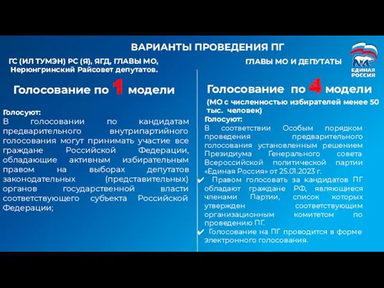 ВАРИАНТЫ ПРОВЕДЕНИЯ ПГ Голосование по 4 модели (МО с численностью