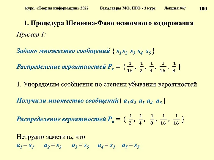 Курс: «Теория информации» 2022 Бакалавры МО, ПРО - 3 курс Лекция №7