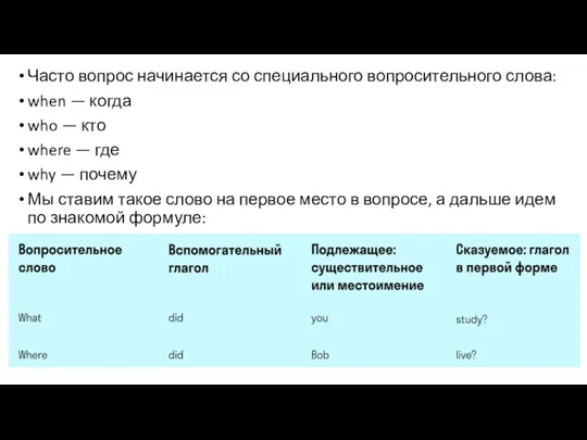 Часто вопрос начинается со специального вопросительного слова: when — когда