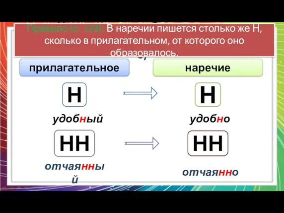 Наречия часто образуются от прилагательных с помощью суффикса -о (-е)