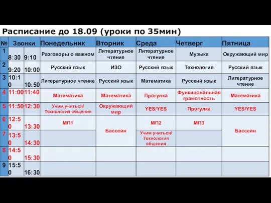 Расписание до 18.09 (уроки по 35мин)