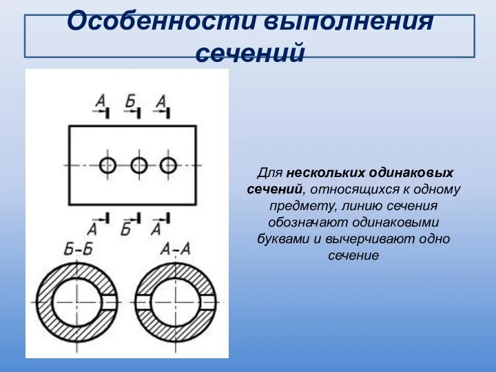 Особенности выполнения сечений Для нескольких одинаковых сечений, относящихся к одному