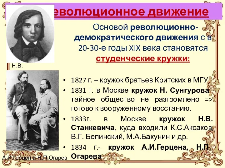 Основой революционно-демократического движения с в 20-30-е годы XIX века становятся