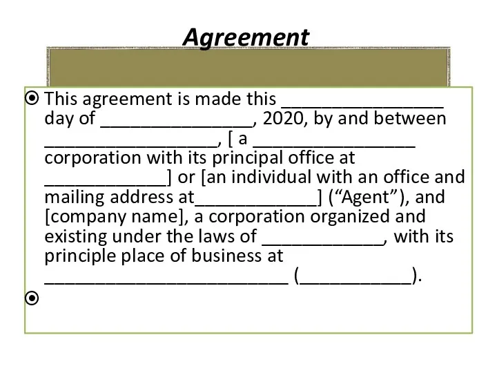 Agreement This agreement is made this ________________ day of _______________,