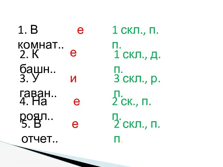 1. В комнат.. е 1 скл., п.п. 2. К башн..