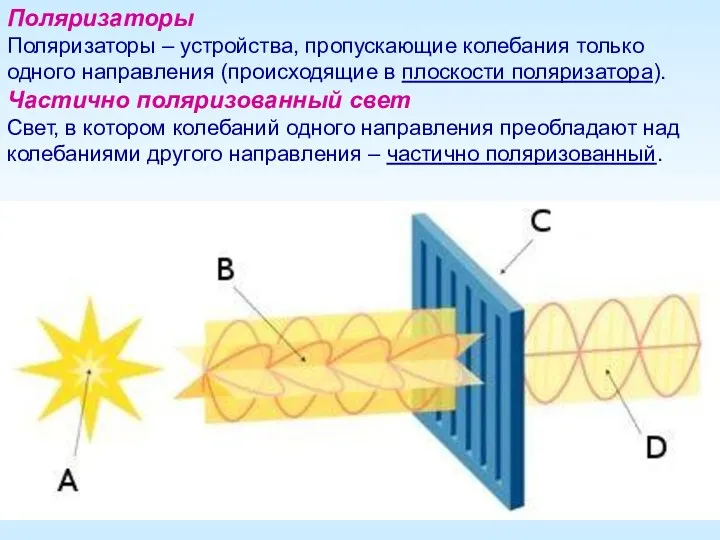 Частично поляризованный свет Свет, в котором колебаний одного направления преобладают