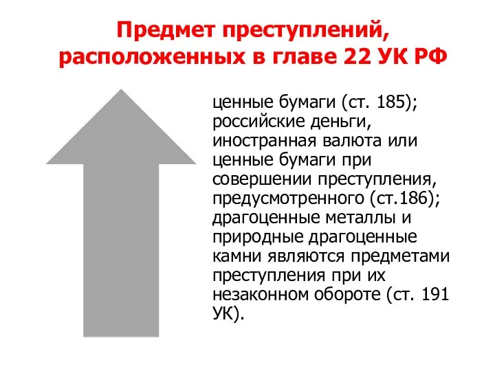 Предмет преступлений, расположенных в главе 22 УК РФ