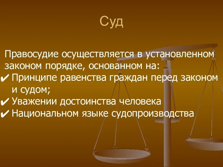 Суд Правосудие осуществляется в установленном законом порядке, основанном на: Принципе