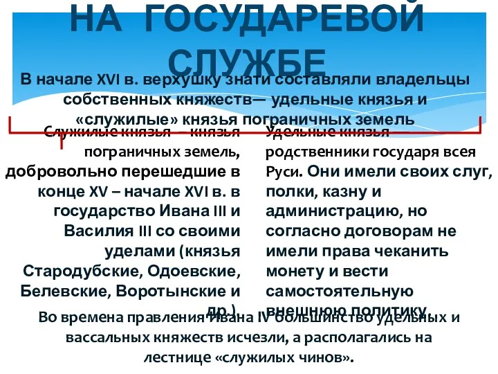 НА ГОСУДАРЕВОЙ СЛУЖБЕ В начале XVI в. верхушку знати составляли