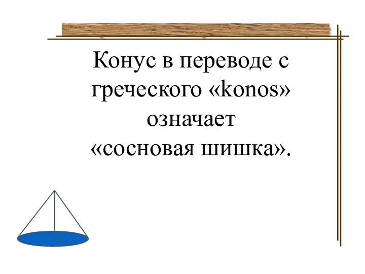 Конус в переводе с греческого «konos» означает «сосновая шишка». Историческая справка о конусе