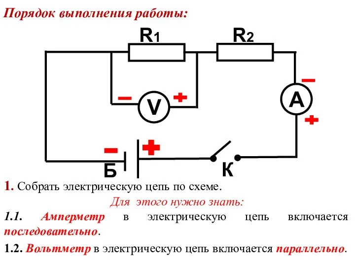 Порядок выполнения работы: 1. Собрать электрическую цепь по схеме. Для