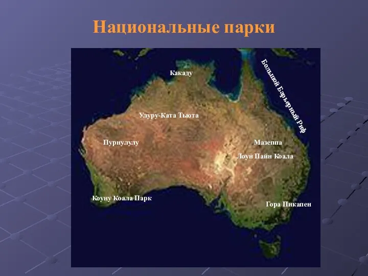 Национальные парки Большой Барьерный Риф Улуру-Ката Тьюта Пурнулулу Мазеппа Какаду