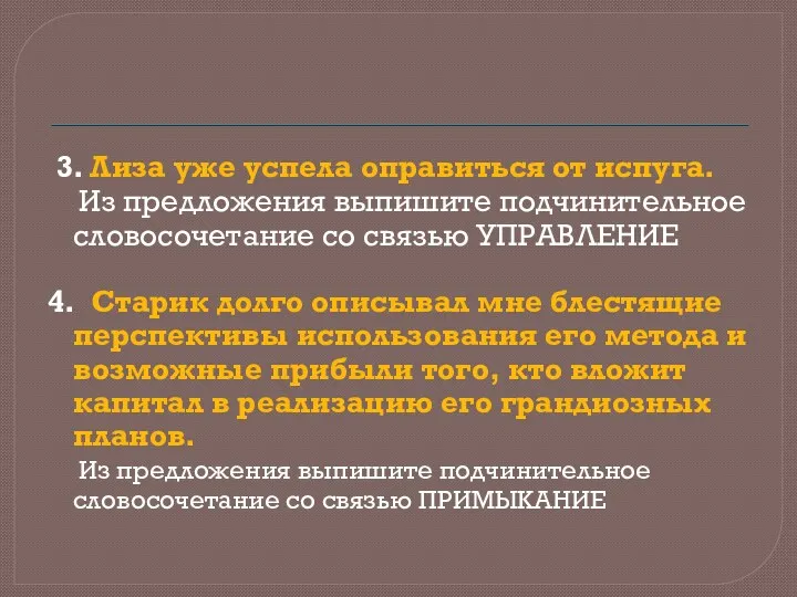 3. Лиза уже успела оправиться от испуга. Из предложения выпишите