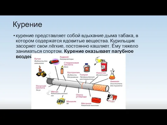 Курение курение представляет собой вдыхание дыма табака, в котором содержатся