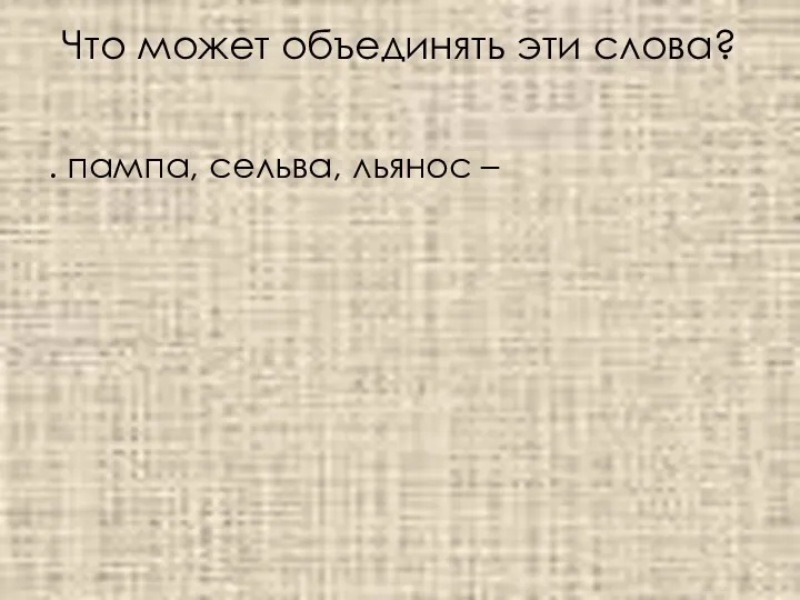 Что может объединять эти слова? . пампа, сельва, льянос –