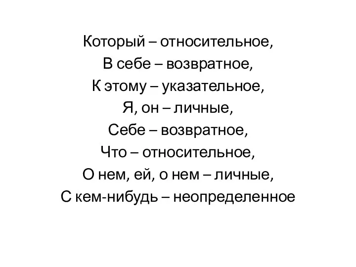 Который – относительное, В себе – возвратное, К этому –