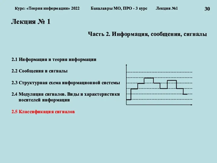 Лекция № 1 30 2.1 Информация и теория информации 2.2