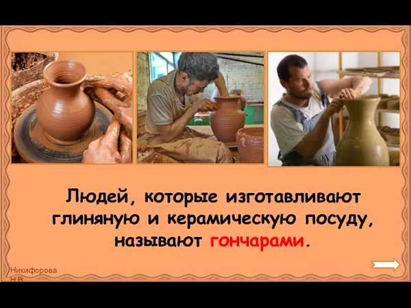 Людей, которые изготавливают глиняную и керамическую посуду, называют гончарами.