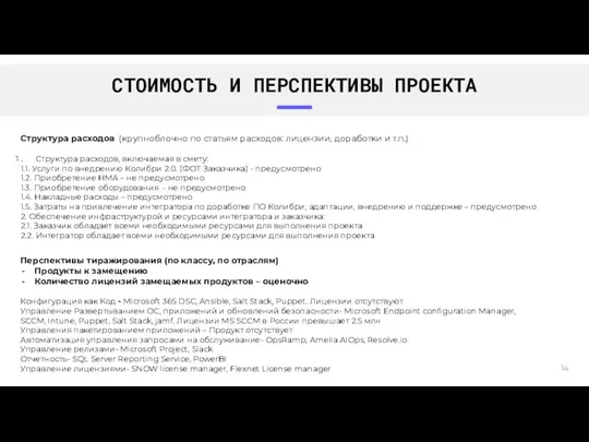 СТОИМОСТЬ И ПЕРСПЕКТИВЫ ПРОЕКТА Перспективы тиражирования (по классу, по отраслям)