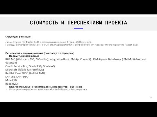 СТОИМОСТЬ И ПЕРСПЕКТИВЫ ПРОЕКТА Перспективы тиражирования (по классу, по отраслям)