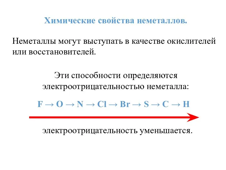 Химические свойства неметаллов. Неметаллы могут выступать в качестве окислителей или