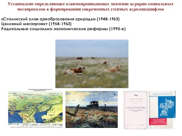 Установлено определяющее взаимопроникающее значение аграрно-социальных мегапроектов в формировании современных степных агроландашфтов «Сталинский план