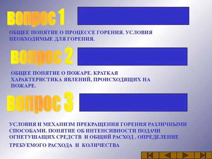 ОБЩЕЕ ПОНЯТИЕ О ПРОЦЕССЕ ГОРЕНИЯ. УСЛОВИЯ НЕОБХОДИМЫЕ ДЛЯ ГОРЕНИЯ. вопрос