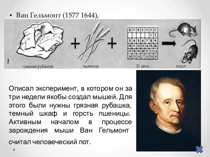 Ван Гельмонт (1577 1644), Описал эксперимент, в котором он за три недели якобы